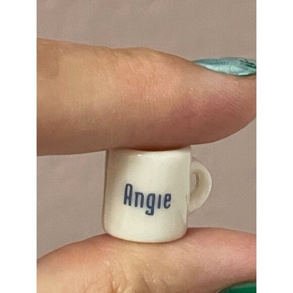 Vintage Miniature White Ceramic Coffee Mug With name Angie Spell Out Dollhouse - Picture 5 of 5